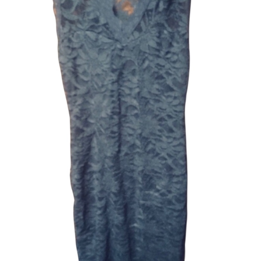The Vintage Shop medium black stretch lace V-neck sleeveless lined midi dress